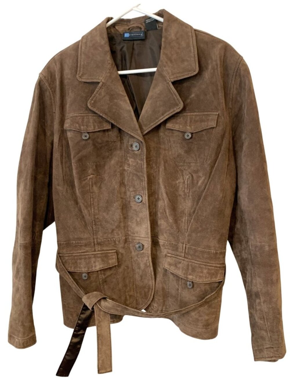 Relativity 2X Brown Suede Genuine Leather Jacket Utility Belted Plus Size